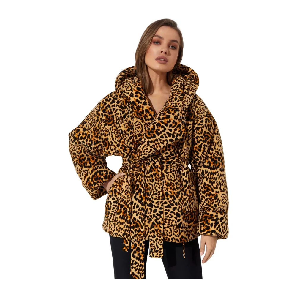 Norma Kamali Panterprint Hoodie Jas Brown Dames