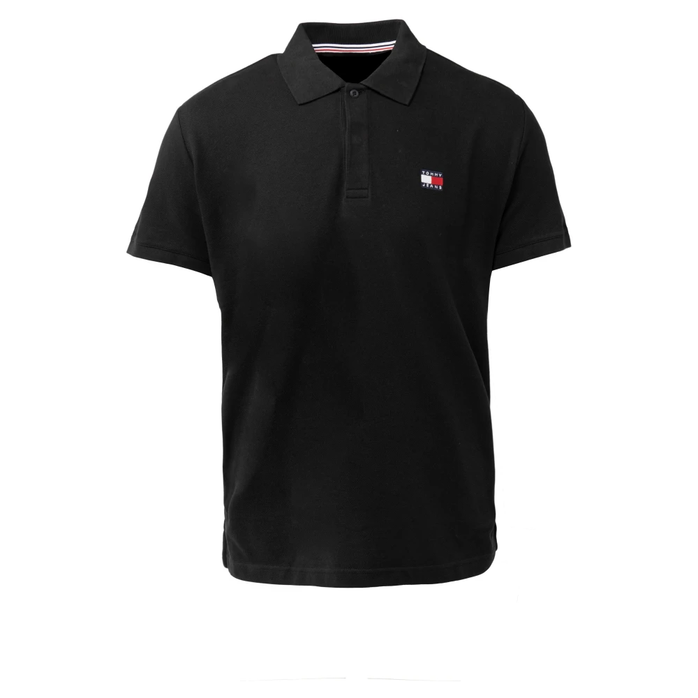 Tommy Jeans Zwarte Polo Shirt met Logo Patch en Vlag Black Heren