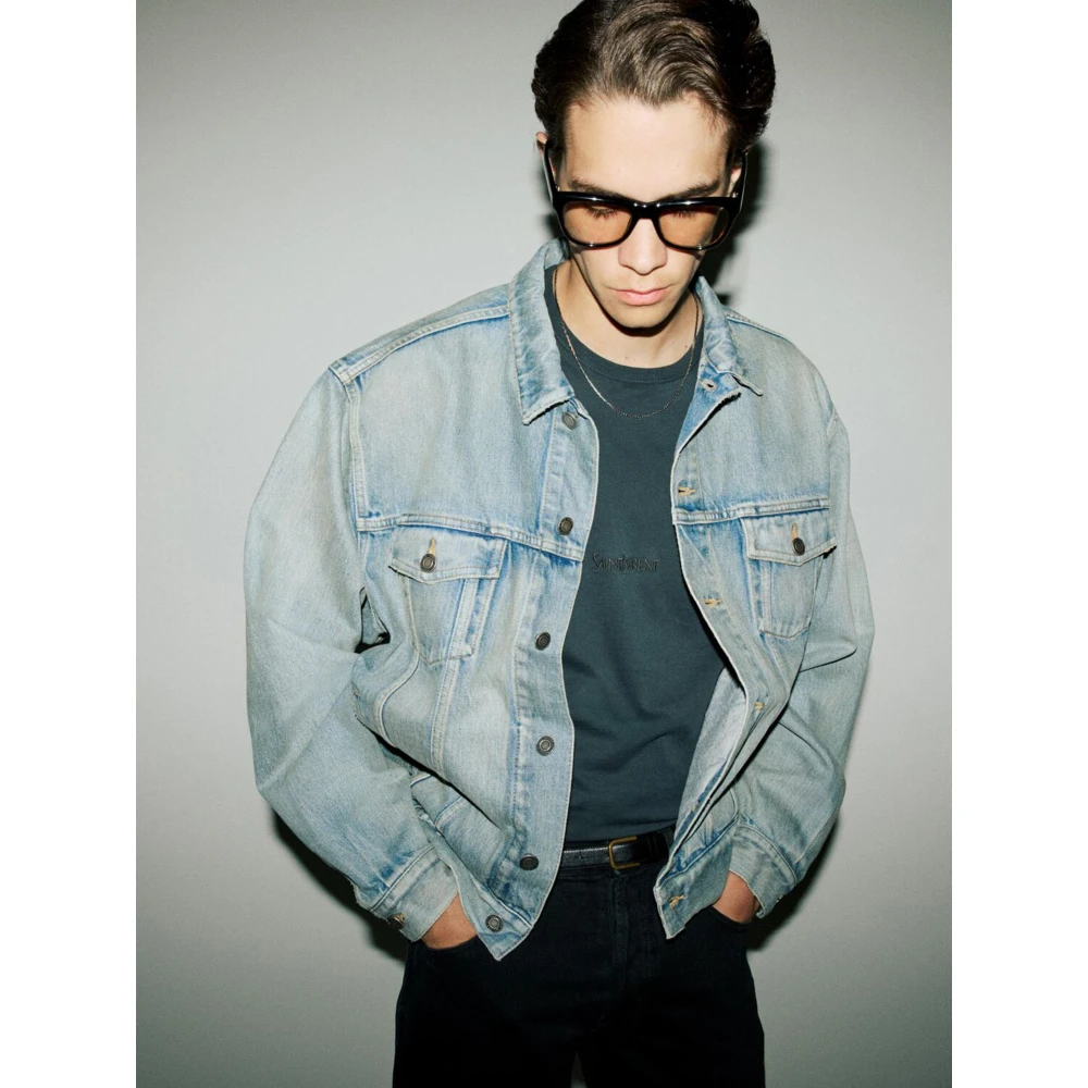 Saint Laurent Blauw Denim Jack Knoopsluiting Blue Heren