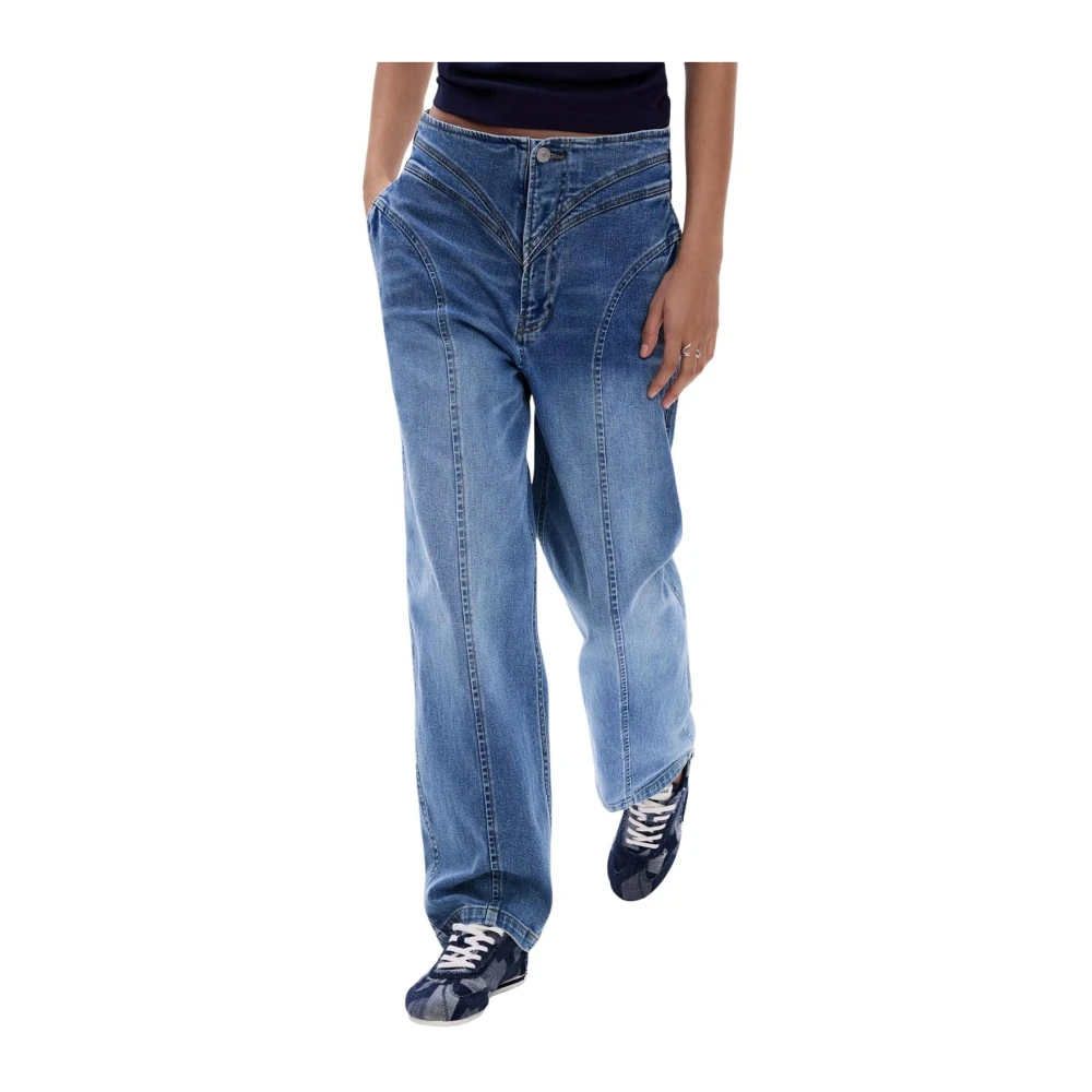 Desigual Women's Blue Straight Fit Jeans, Xs, High-Waisted Wide-Leg Jeans
