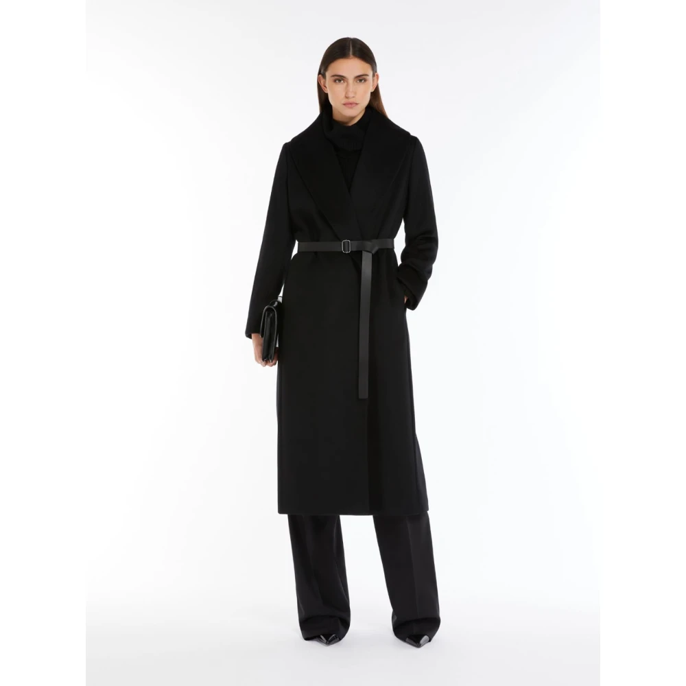 Max Mara Studio Zwarte Wol Drap Ochtendjas Jas Black Dames