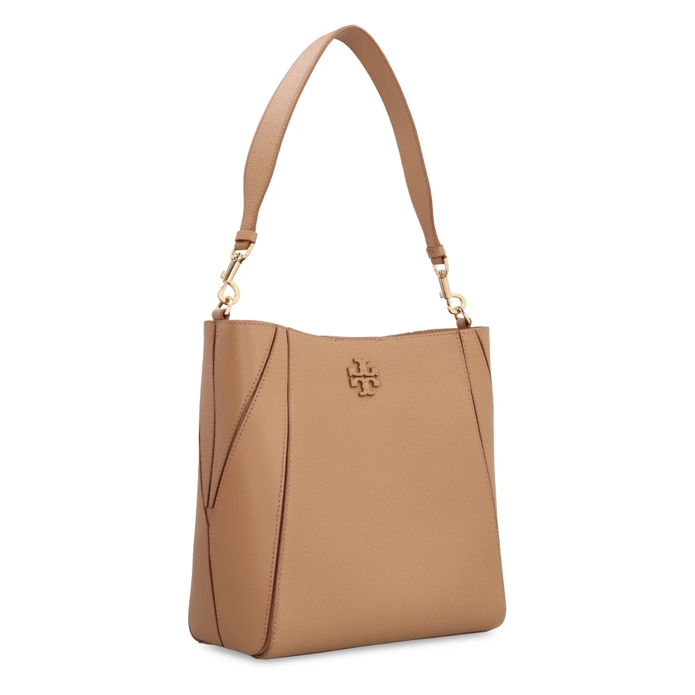 TORY BURCH Leren emmer tas met metalen sluiting Brown Dames
