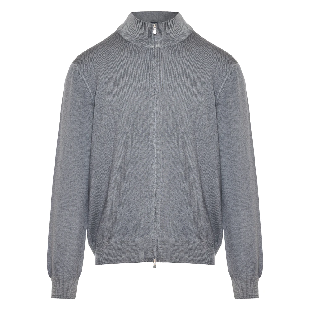 Barba Wollen cardigan met rits Made in Italy Gray Heren