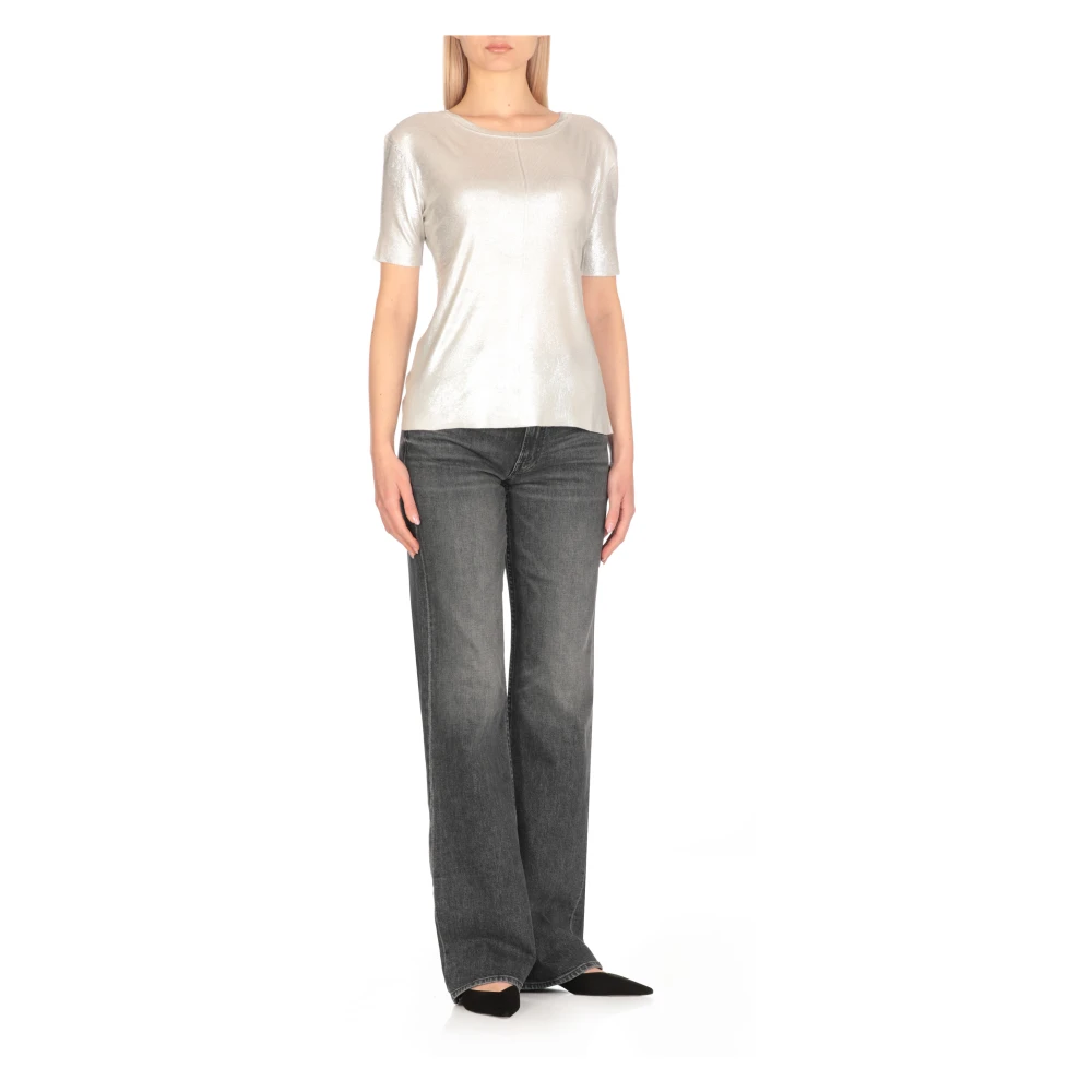 Avant Toi Zilveren Lurex Trui met Korte Mouwen Gray Dames
