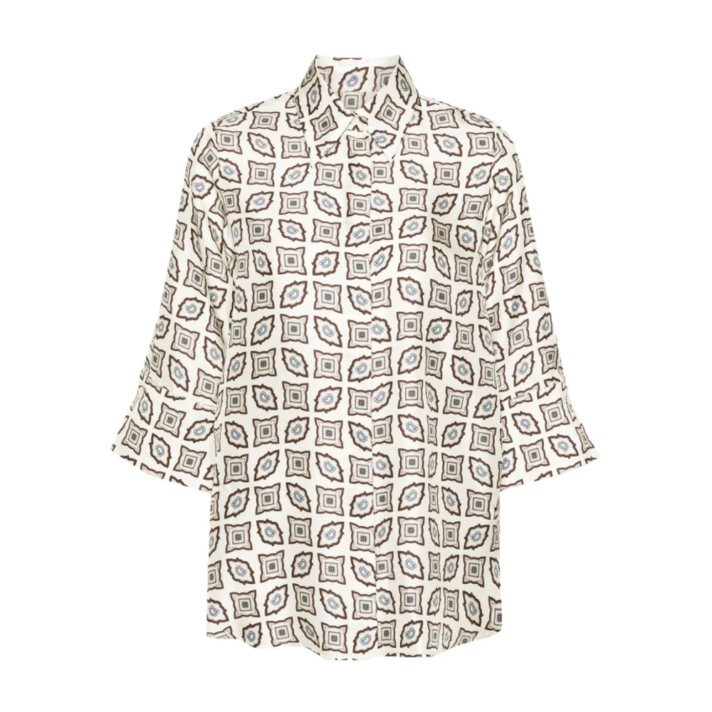 Alberto Biani Zijden Overhemd met Geometrische Print White Dames