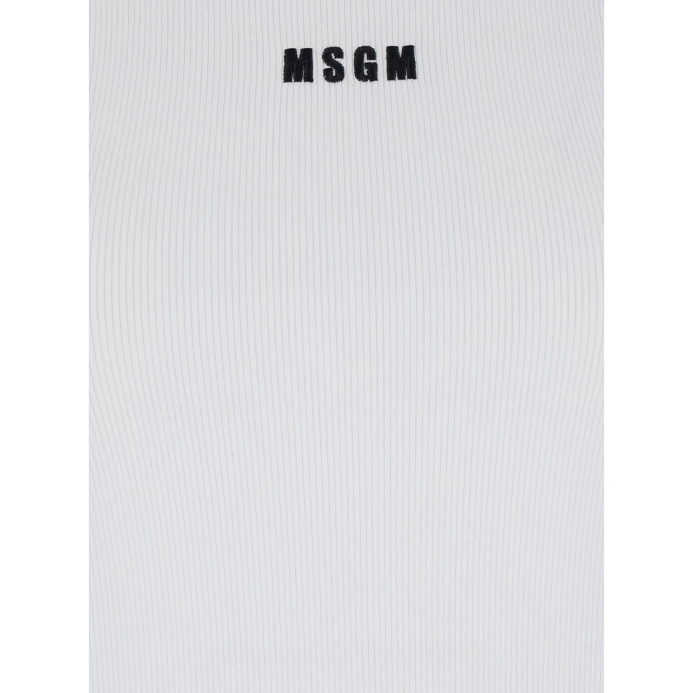 Msgm Witte Geribbelde Top met Voorlogo White Dames