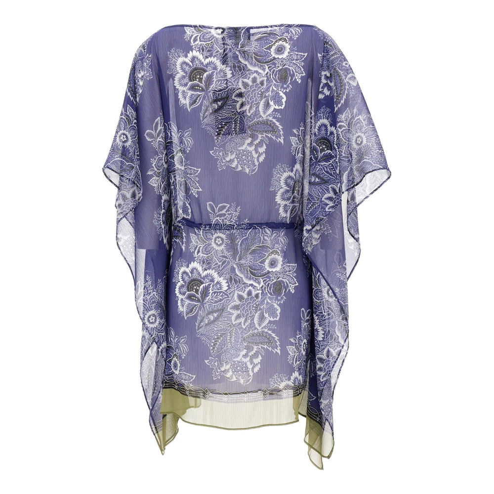 ETRO Bloemen Caftan Jurk met Trekkoord Taille Blue Dames