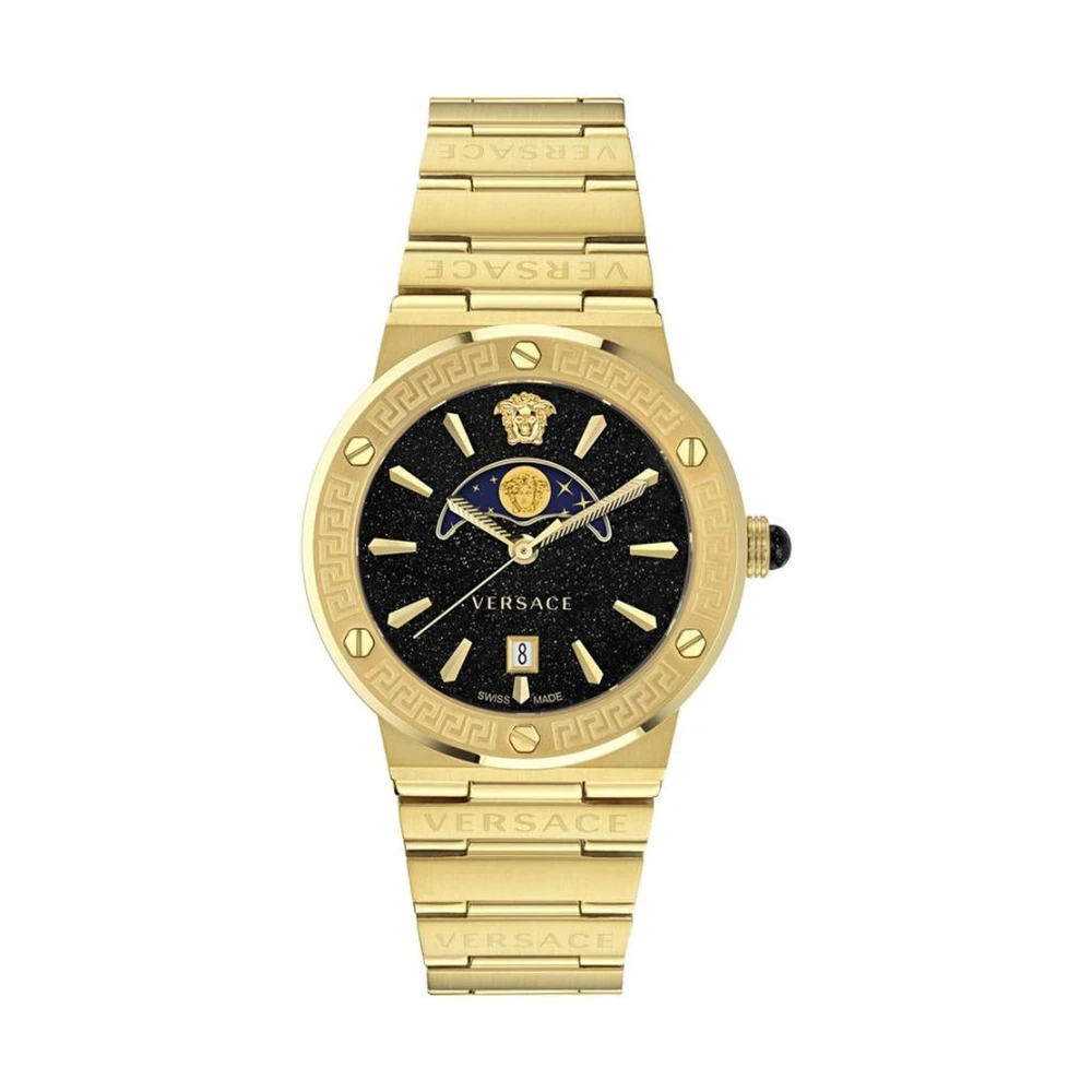 Versace Men's Yellow Greca Logo Moonphase Watch