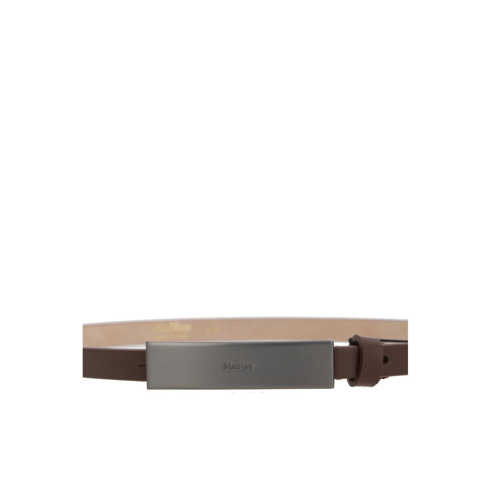 Max Mara Smalle Leren Riem Newplate Glad Brown Dames