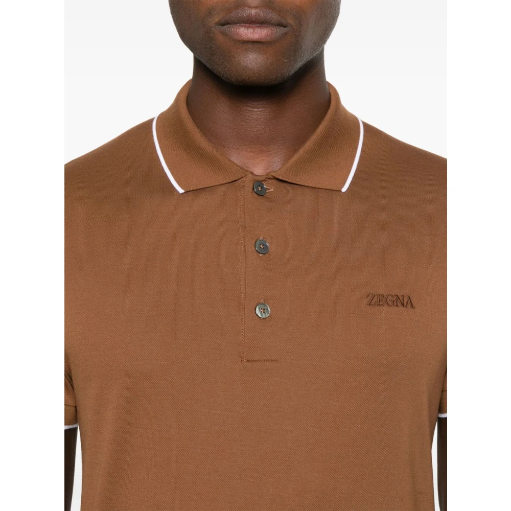 Z Zegna Bruine Gebreide Poloshirt met Details Brown Heren