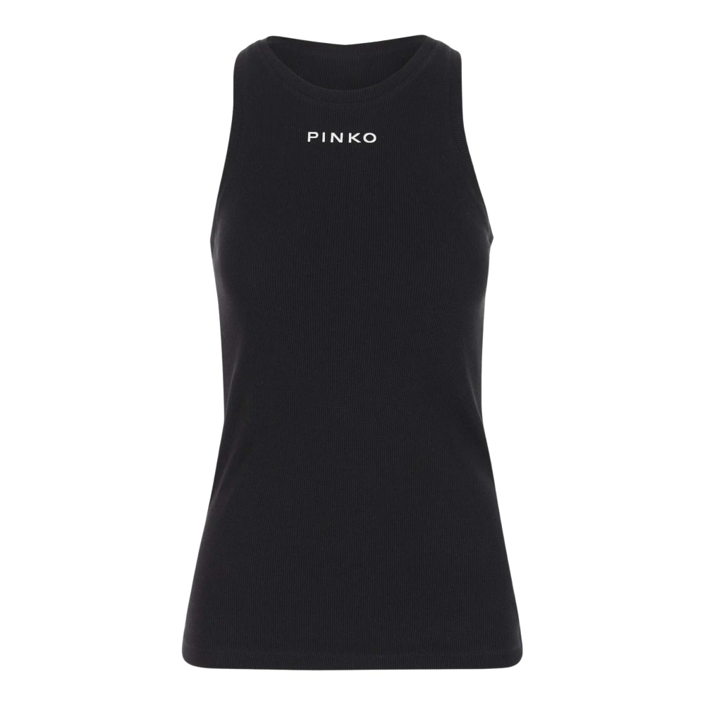 Pinko Stretch Katoen Crew Neck Mouwloze Top Black Dames