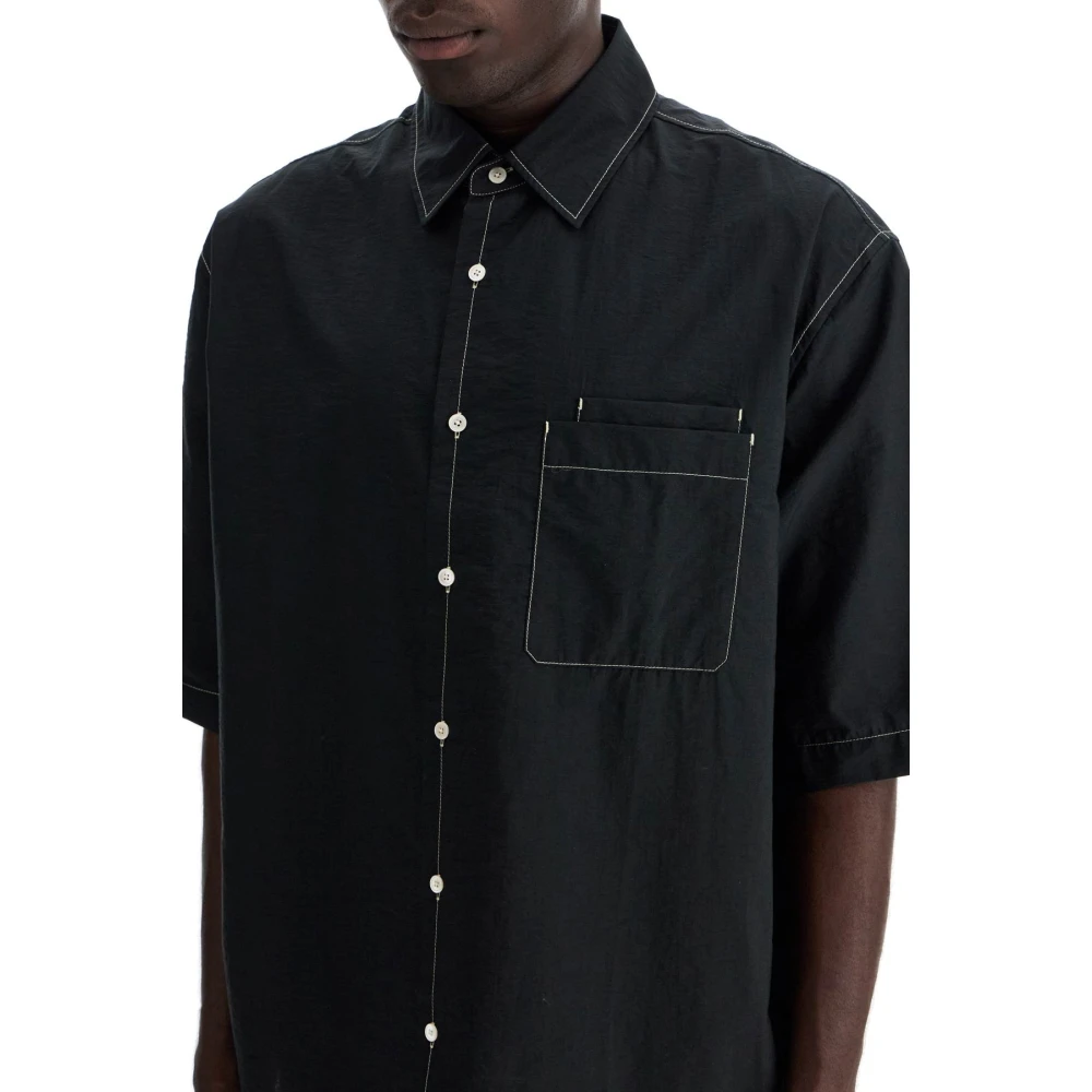 Lemaire Contraststiksel Korte Mouw Overhemd Black Heren