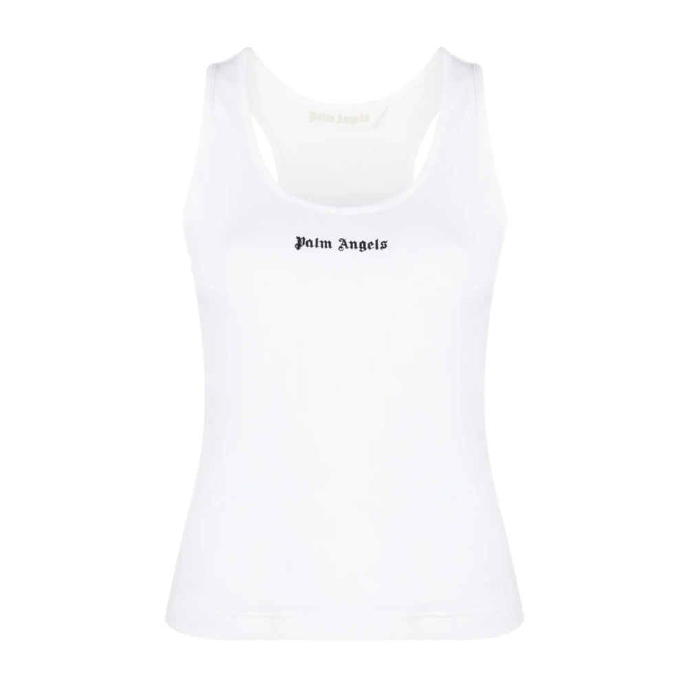 Palm Angels Women's White Sleeveless Tops,, Scoopeck Racerback Shirt Medium