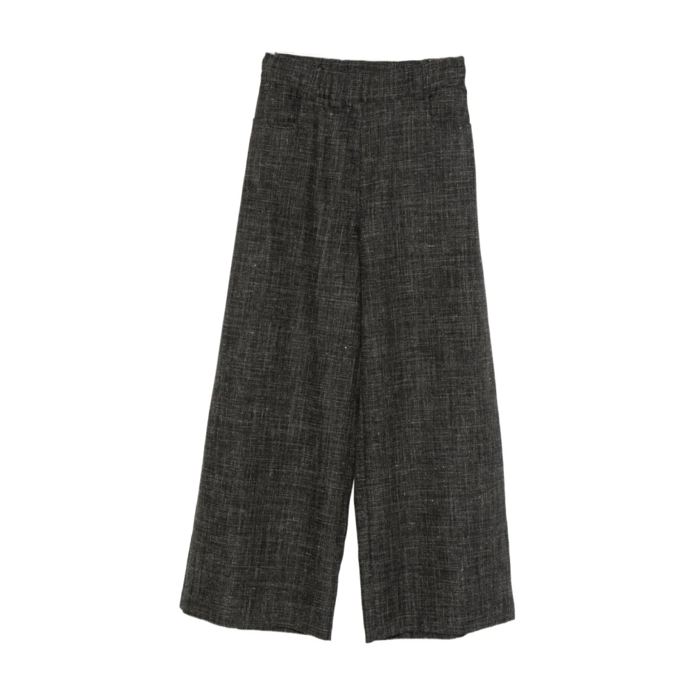Alysi Women's Black Wool-Blend Palazzo Trousers - Wide Trousers - S - Trousers