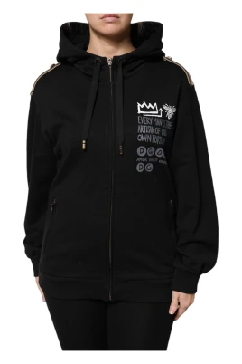 Svart Logo Huva Dragkedja Sweatshirt Jacka