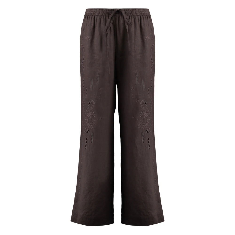 P.a.r.o.s.h. Bloemenborduurwerk linnen broek Brown Dames
