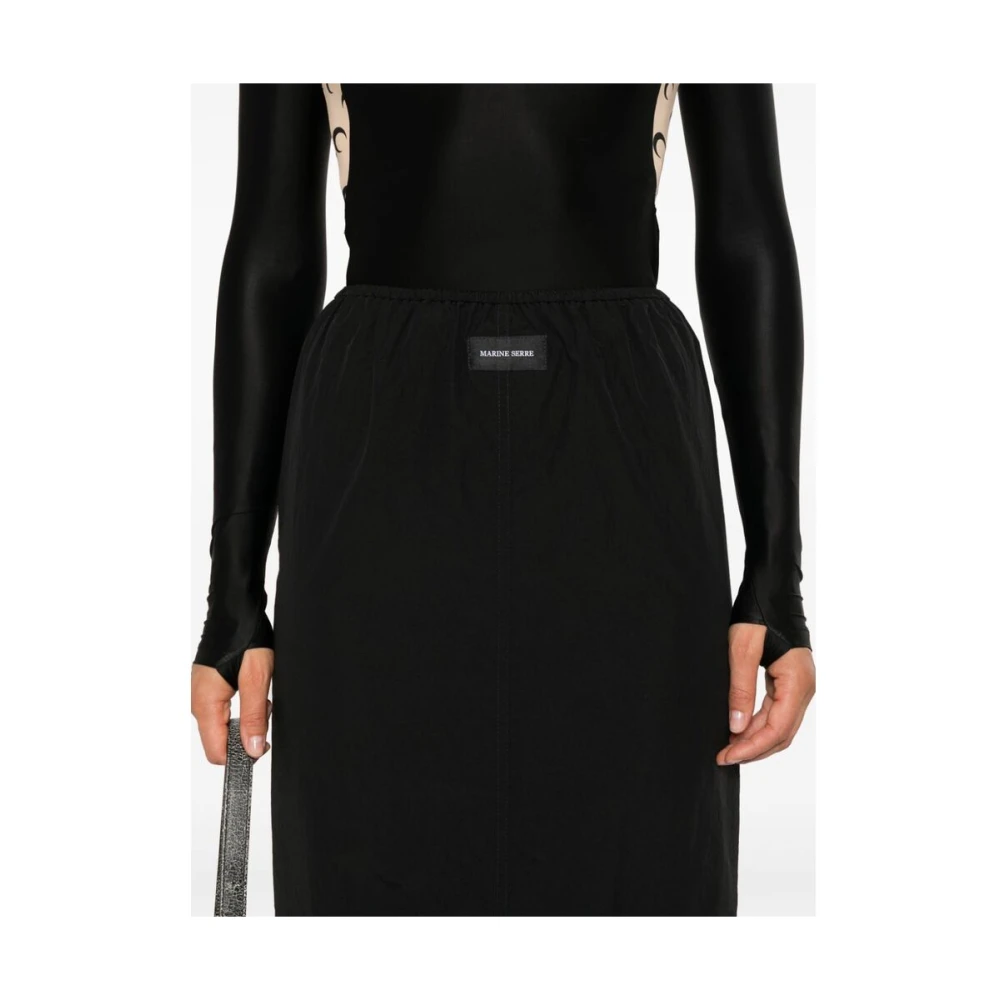 Marine Serre Zwarte Midi Jersey Rok met Elastische Taille Black Dames