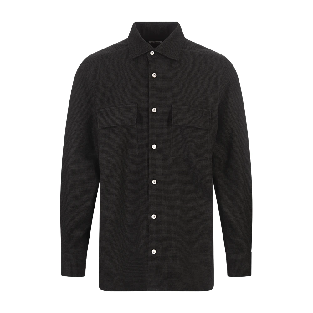 Kiton Bruine Houndstooth Nerano Overhemd Brown Heren