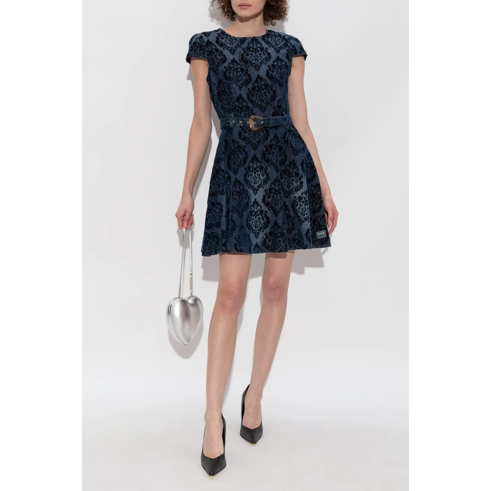 Versace Jeans Couture Jurk met fluwelen patroon Blue Dames