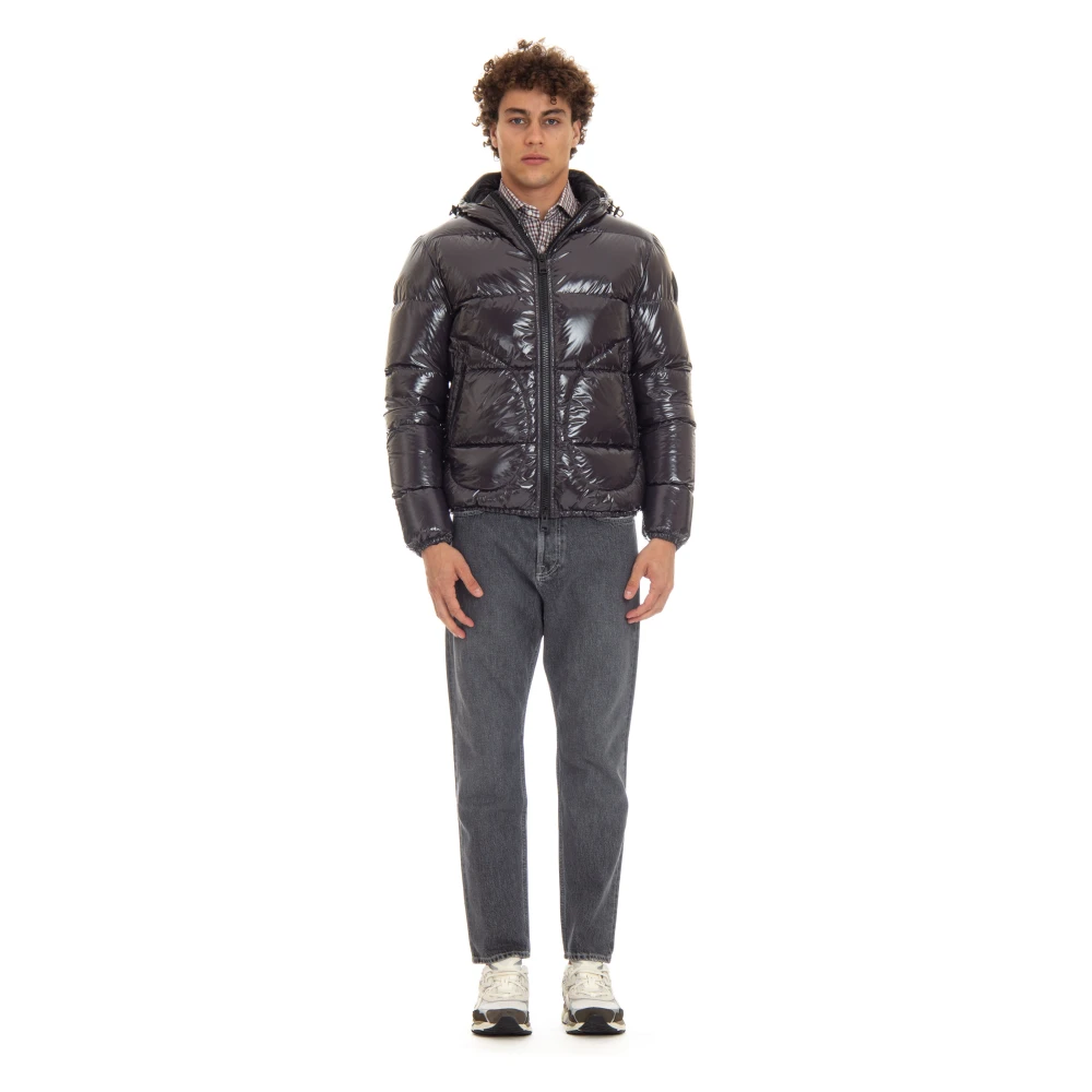 Herno Grijze Puffer Coat met Lak Effect Gray Heren