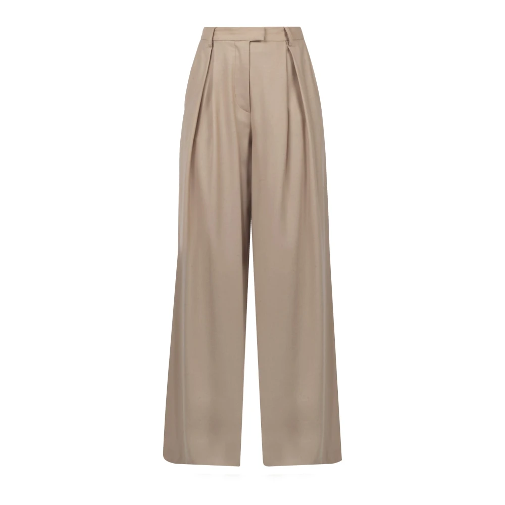 Semicouture Wijde Flanellen Broek met Riemlussen Beige Dames