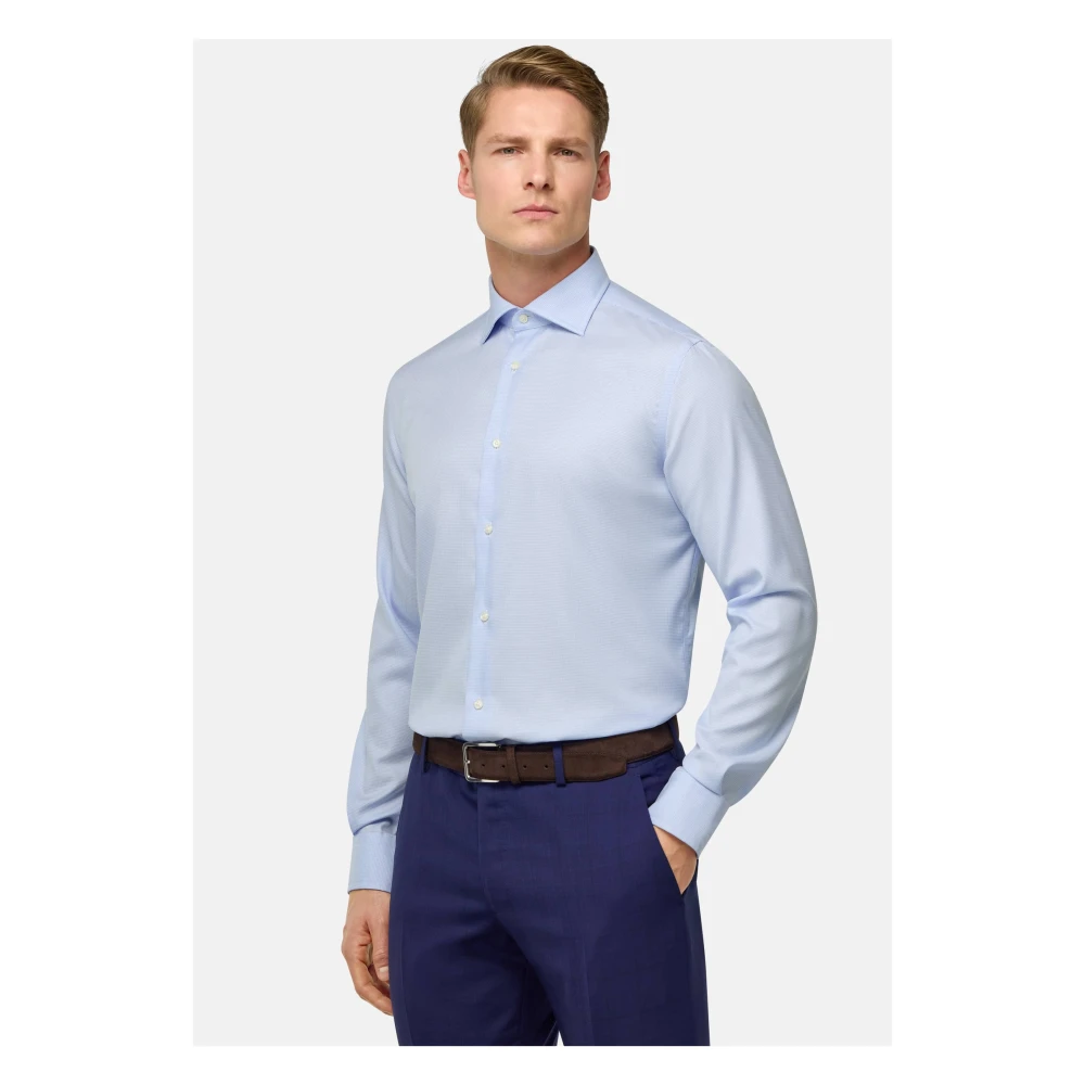 Boggi Milano Ultimate Non-Iron Regular Fit Houndstooth Katoenen Overhemd Blue Heren