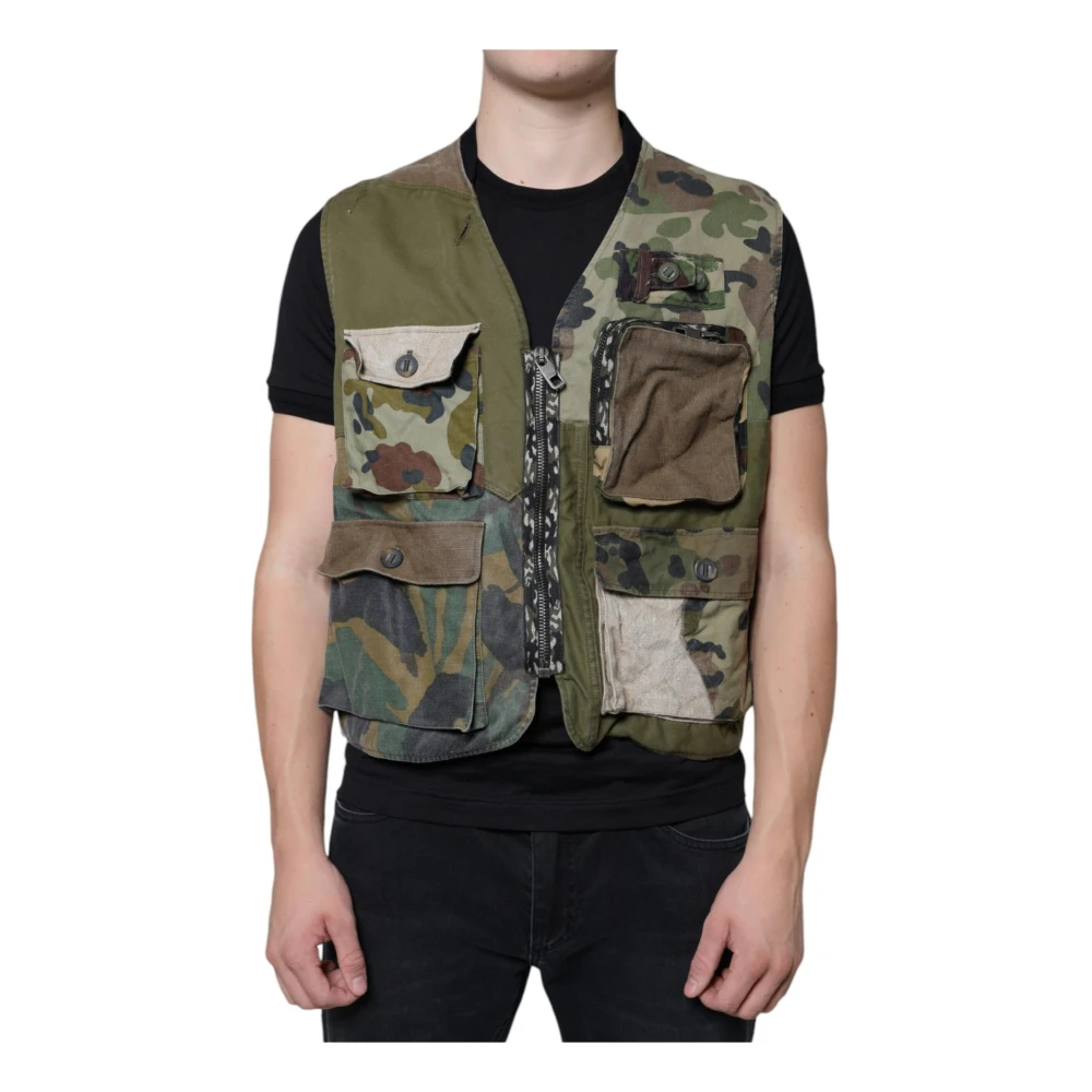 Dolce & Gabbana Kleurrijke Patchwork Vest Jas met Rits Multicolor Heren