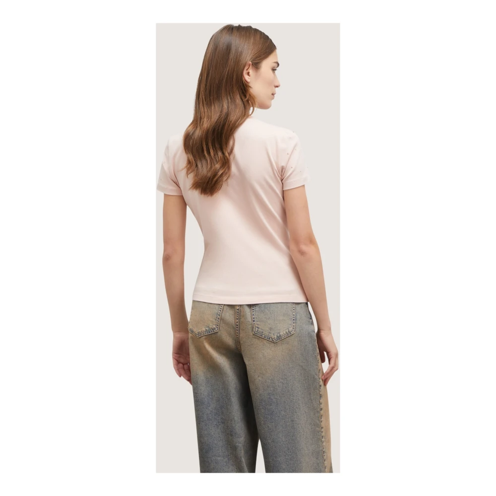 Motivi Sprankelend T-shirt met knoop vooraan Pink Dames