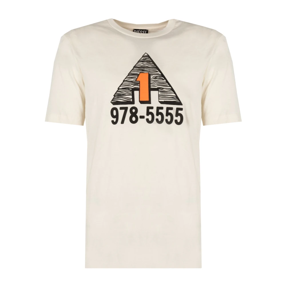 Diesel Mannelijk Beige Tops Heren, 2XL, Klassiek T-Shirt Met Ronde Hals