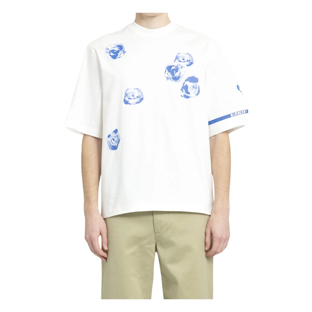Burberry Heren Witte Roos Grafische Print T-Shirt Multicolor Heren