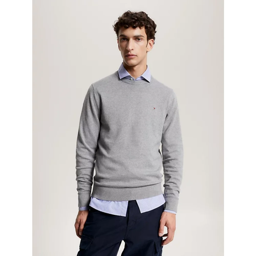 Tommy Hilfiger Grijze Plus Size Kasjmier Gebreide Trui voor Heren Gray Heren
