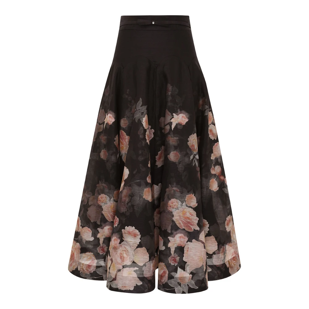 Zimmermann Zwart Zijde Linnen Midi Rok Black Dames