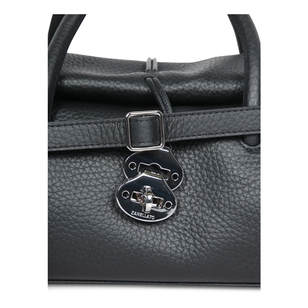 Zanellato Elegante zwarte leren schoudertas Black Dames