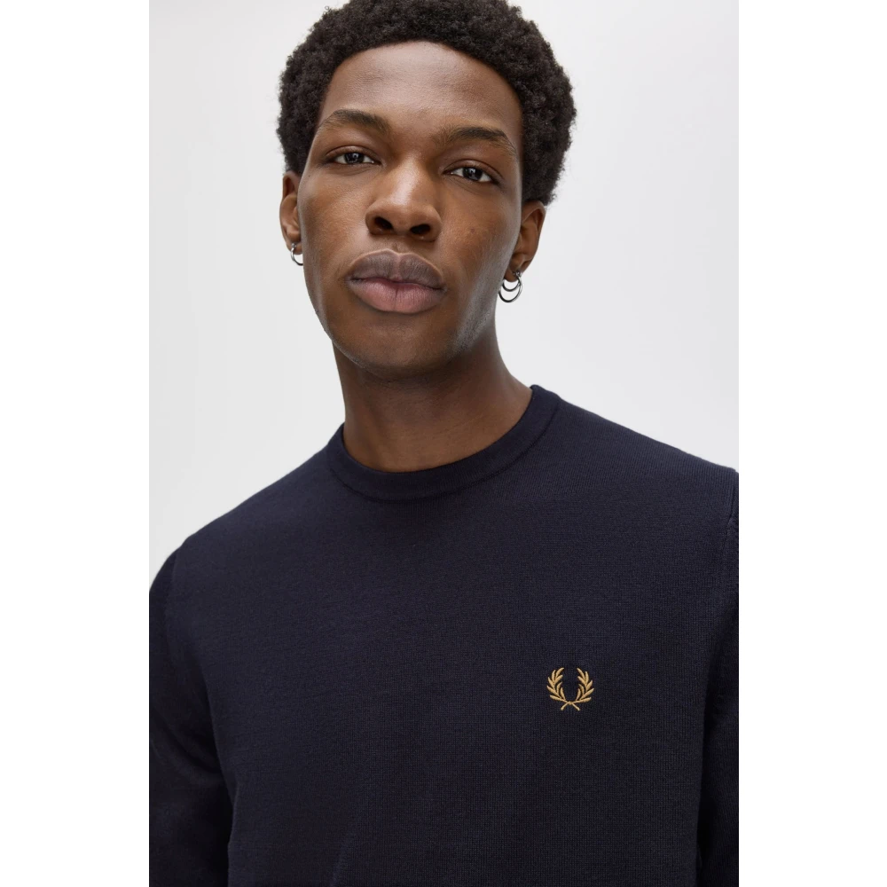 Fred Perry Merino Wol Ronde Hals Trui Blue Heren