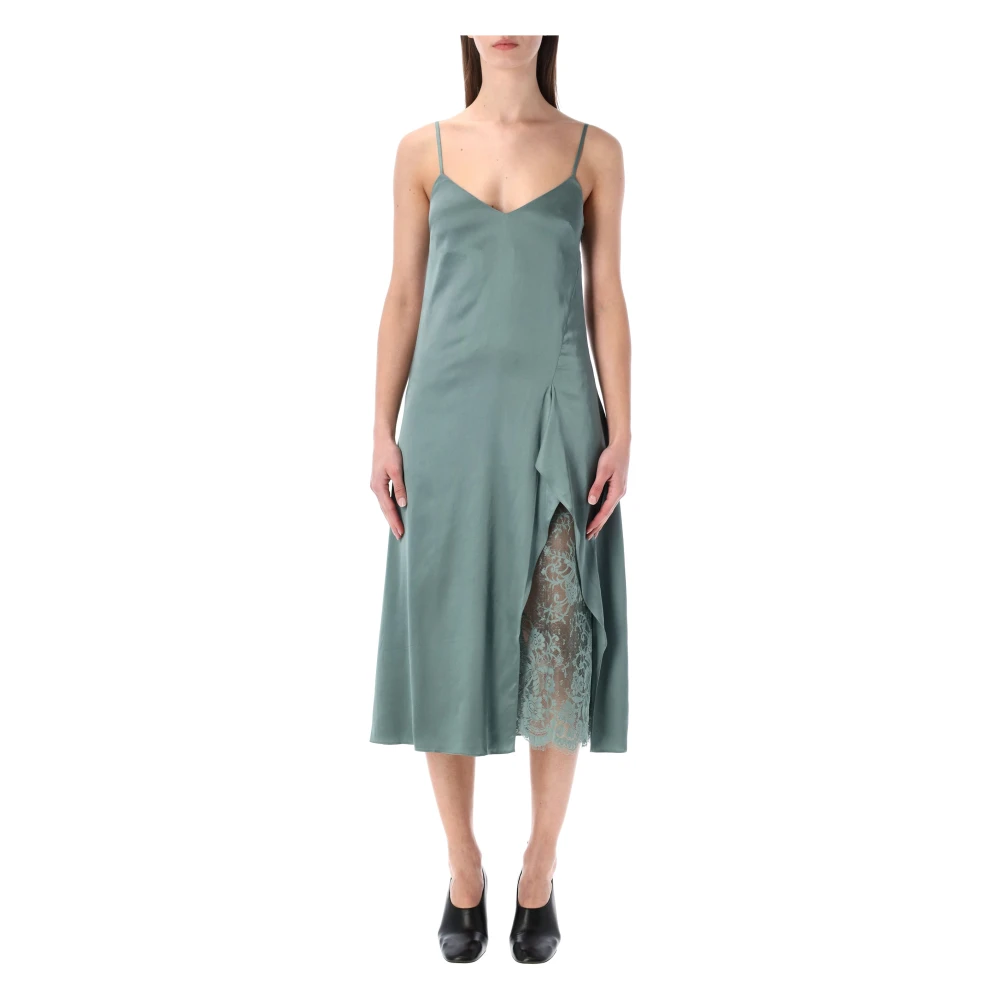 Acne Studios Women's Green Midi Dresses, L, Satin Slip Dress