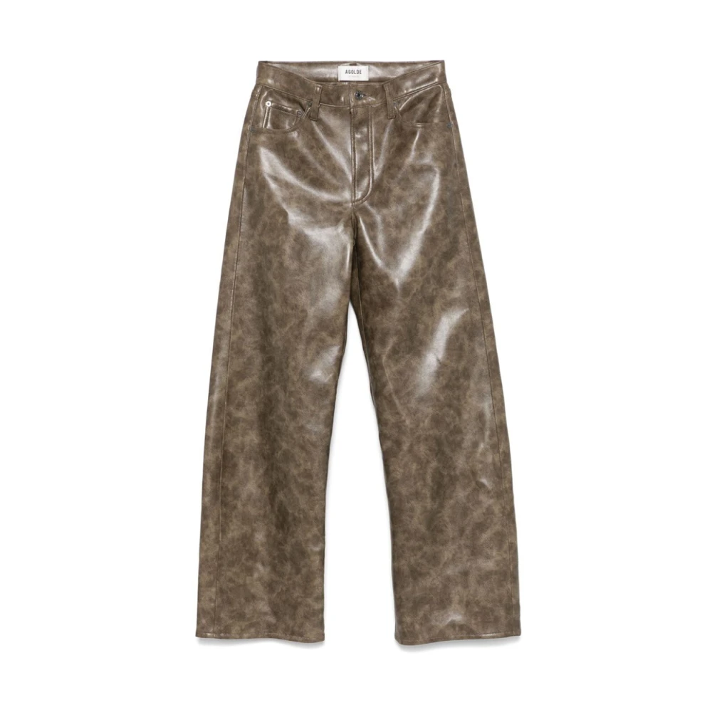 Agolde Gemarmerde olijfkleurige leren lage curve jeans Green Dames