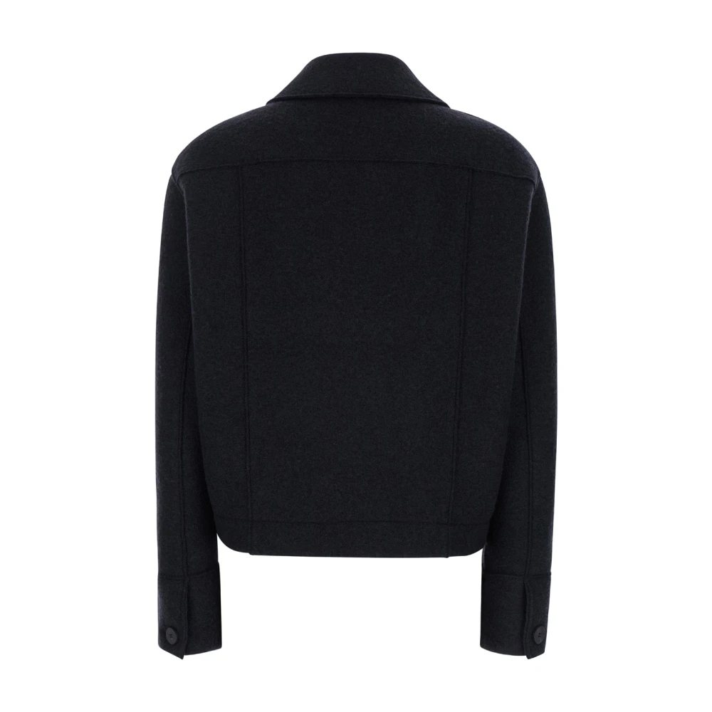Harris Wharf London Zwarte Gekookte Wol Korte Coachjas Black Dames