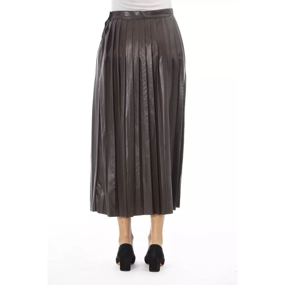 Alpha Studio Elegante Geplooide Midi Rok van Kunstleer Brown Dames