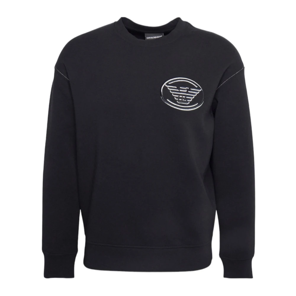 Emporio Armani Dubbel Jersey Navy Blauwe Sweatshirt met Bicolor Adelaar Patch Blue Heren