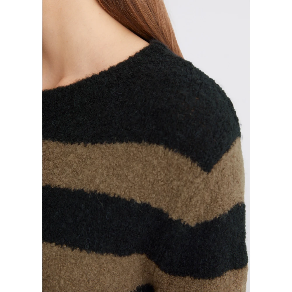 Marc O'Polo Gestreepte bouclé trui Black Dames