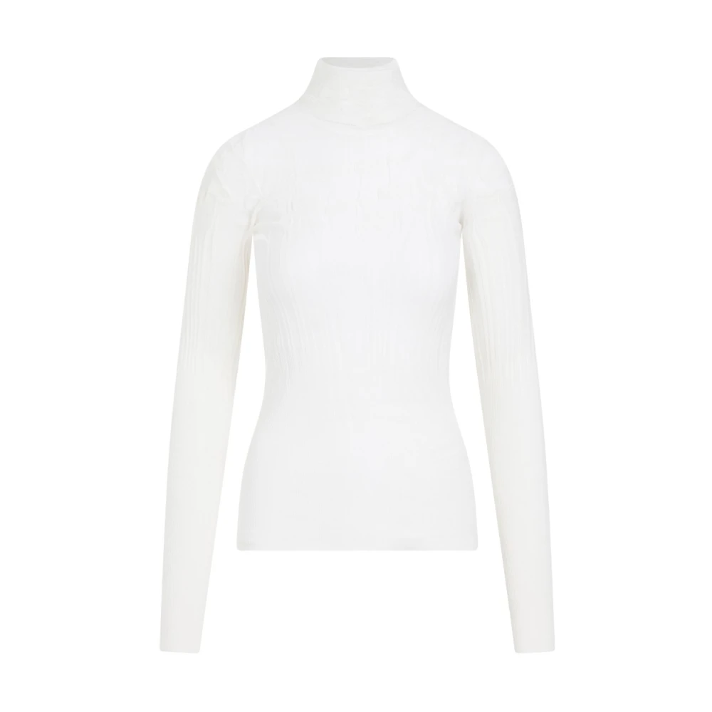 Bottega Veneta Witte Katoenen Geribbelde Turtle-Neck Top White Dames