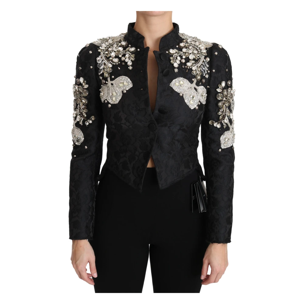 Dolce & Gabbana Women's Black Blazers, Xs, Jacquard Crystal Floral Jacket
