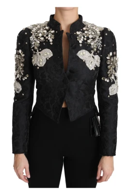 Svart Jacquard Kristallblommig Jacka