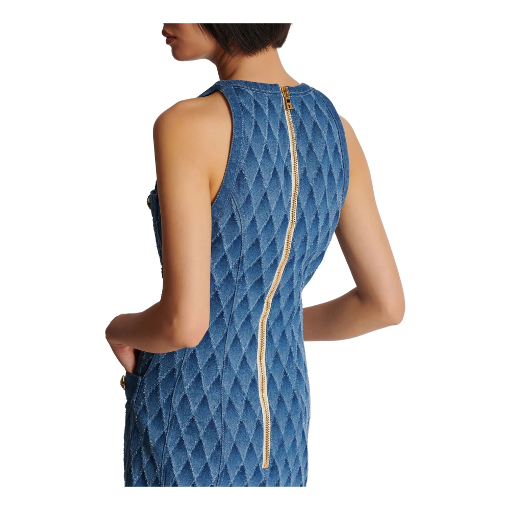 Balmain Korte Denim Jurk Blue Dames