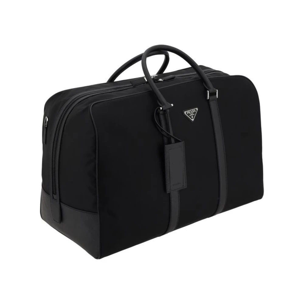 Prada Nylon Reistas met Leren Details Black Heren