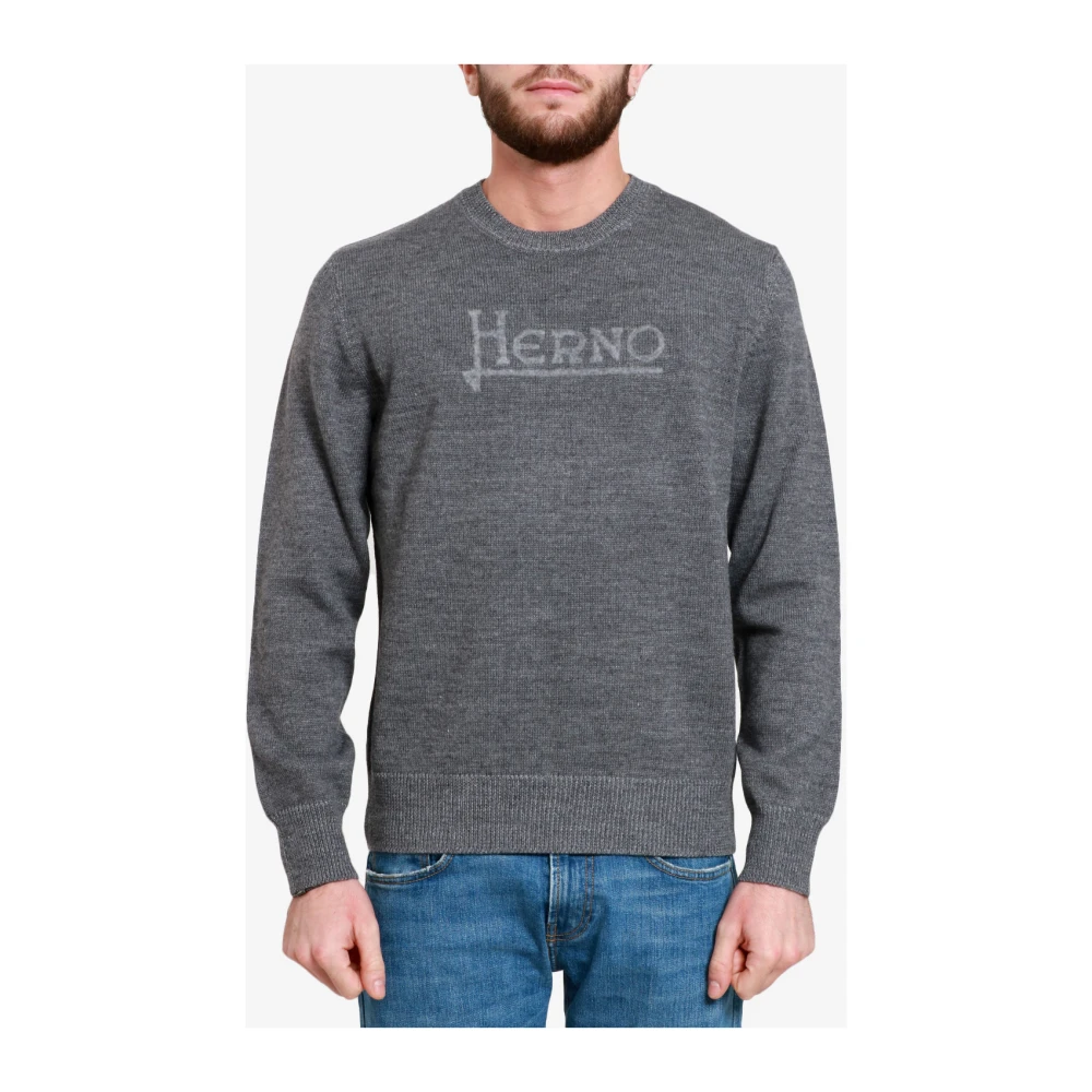 Herno Grijze Wollen Blend Gebreide Trui Gray Heren