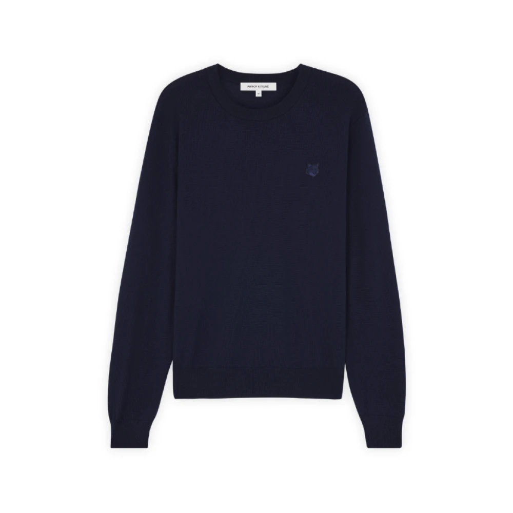 Maison Kitsuné Vossenkop Patch Lamswol Sweatshirt Jumper Blue Heren