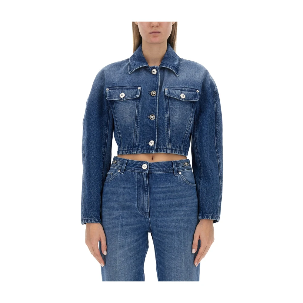 Versace Italiaanse Denim Jack 100% Katoen Blue Dames