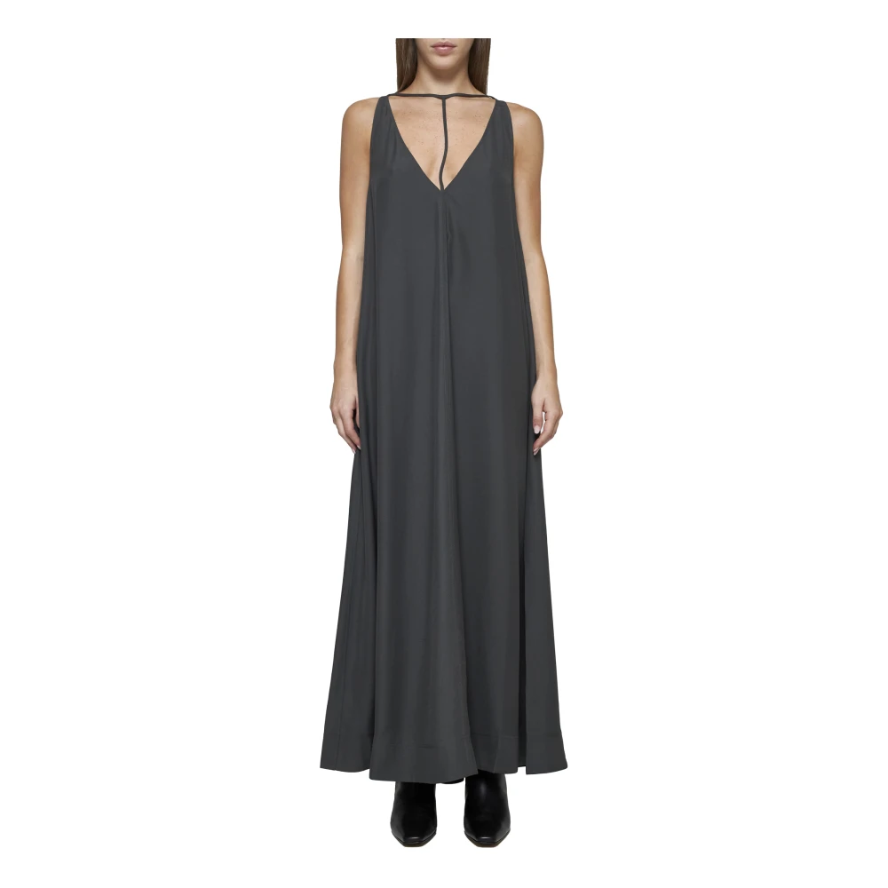 TotêMe Grijze Viscose Crepe A-Lijn Jurk Black Dames