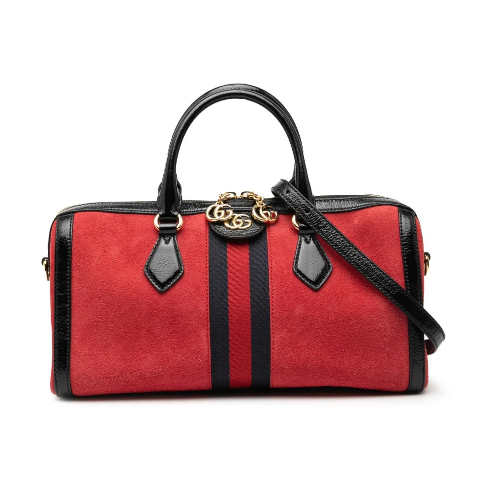 Gucci Vintage Women's Red Pre-Owned Striped Accent Leather Trim Handbag
